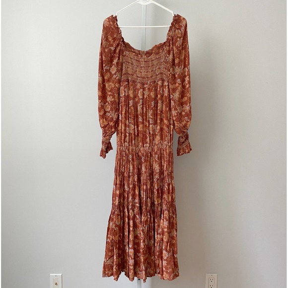 Free People Dresses & Skirts - Free‎ People Boho Coastal Smocked Floral Tiered Maxi Dress Small Rust